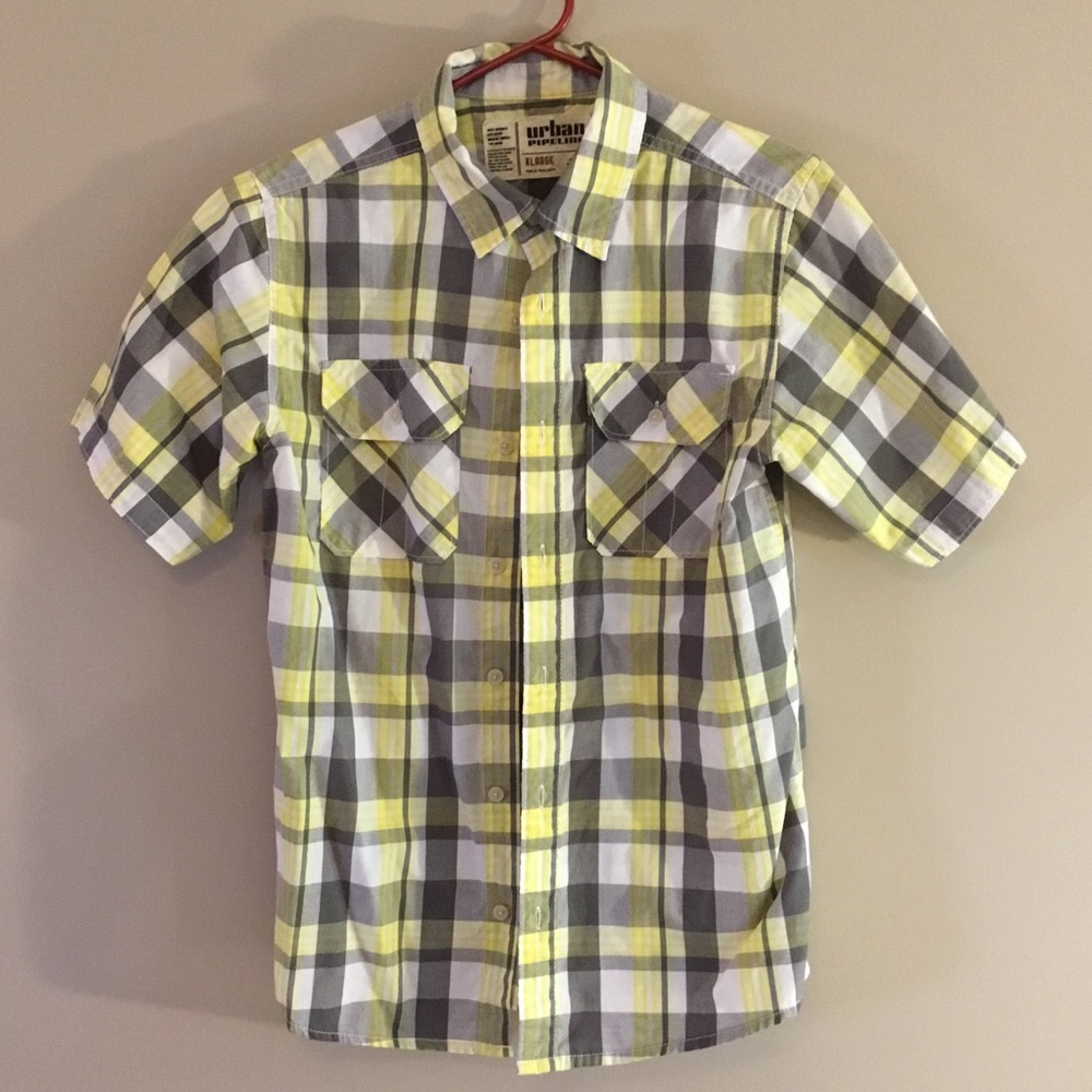 GUC, Boys Urban Pipeline, Shortsleeved Button-down, XL, Yellow/Gray/White